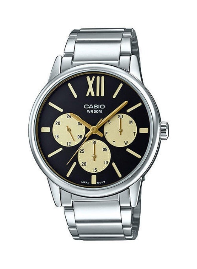 كاسيو Enticer Analog Men’s Watch MTP‑E312D‑1B1VDF, 38.9 mm Black Dial, Silver Stainless Steel Bracelet, 50 m WR - Image 1